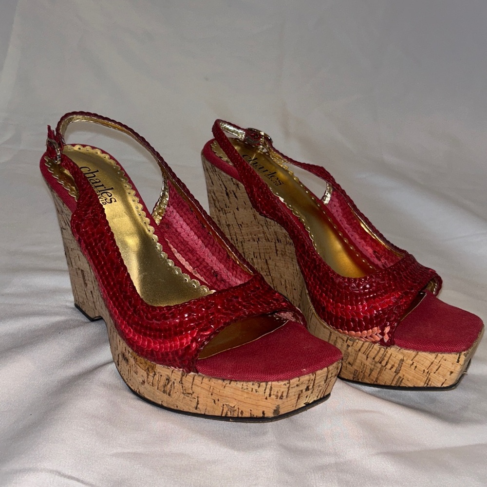 Charles by Charles David Red Woven Wedges